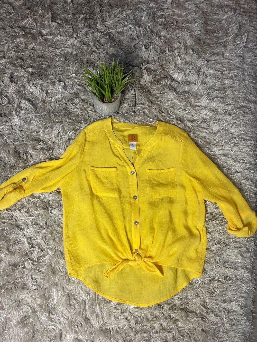 Ruby Rd. Yellow Tie-Front Lightweight Button-Down Top - Picture 5 of 9